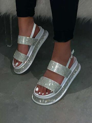 I found this amazing Women Crystals Casual Soft Comfortable Platforms Slippers with US$29.99,and 14 days return or refund guarantee protect to us. --Newchic White Platform Shoes, Fancy Sandals, Chunky Platform Sandals, Ladies Sandals, Rhinestone Sandals, Womens Summer Shoes, Buckled Heels, Buckle Sandals, Fashion Sandals