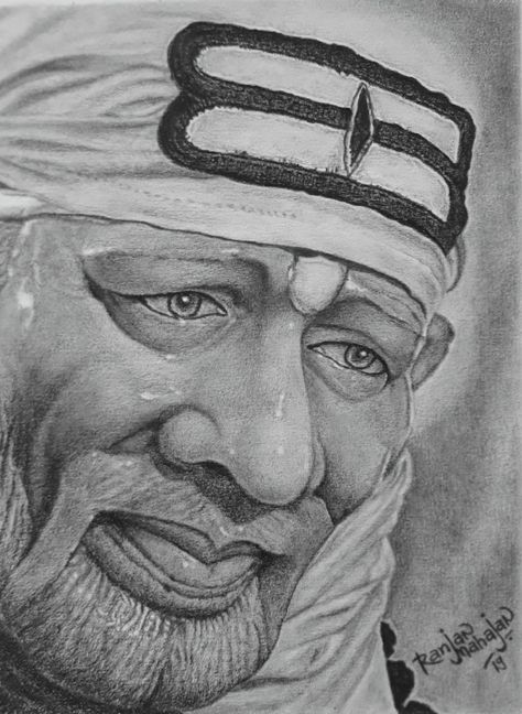 Saibaba Pencil Sketch, Sai Baba Sketch Pencil, Saibaba Sketch, Saibaba Drawing, Alison Balsom, Sketch Realistic, God Idols, Pencil Sketching, Buddha Art Painting