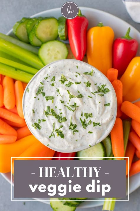 The best easy Veggie Dip that is healthy and done in under 5 minutes! This greek yogurt dip is perfect for snacking on or serving at a party. No sour cream or cream cheese needed in this low calorie, keto friendly dip. Sour Cream Veggie Dip, Yogurt Dip For Veggies, Easy Veggie Dip, Yogurt Veggie Dip, Healthy Appetizers Dips, Greek Yogurt Veggie Dip, Low Calorie Keto, Veggie Dips, Healthy Veggie Dip