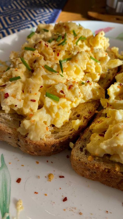 Egg White Scramble, Eggs On Toast, Wholemeal Bread, Creamy Scrambled Eggs, Spicy Honey, Bread Toast, Egg Toast, Aip Recipes, On Toast