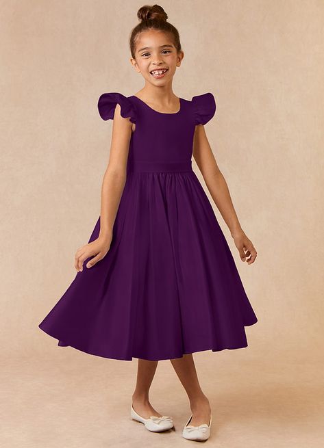 If you are looking for a classic dress for your girl, look no further. Violetta is our adorable satin ballgown dress. She features flutter cap sleeves, a V-back, and a ruched skirt with a bow tie back belt. Satin Flower Girl Dresses, Grape Flower, Satin Ballgown, Tea Length Flower Girl Dress, Ballgown Dress, Satin Flower Girl Dress, Ruched Skirt, Dress Flower, Tea Length Dresses