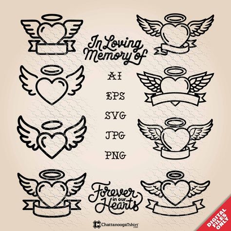 Traditional Heart Tattoos, Tattoo Aesthetics, Wings And Halo, Banner Ribbon, Red Heart Tattoos, Text Banner, Ribbon Vector, Heart Wings, Angel Wings Heart