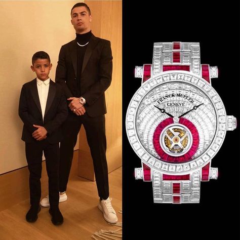 Like father like son, except the watch! @cristiano is wearing the Frank Muller Tourbillon “Mystery Set” in 18K white gold with 424 Diamonds & rubies🔥The price? $1,500,000.00 💸  How do you find it? Cheers Epicureans! 🥂  __________  #cristiano #cristianoronaldo #watch #diamondwatch #rubieswatch #whitegold #frankmullerwatch #frankmuller #amazingwatch #watch #watches #time #rich #billionaire #millionaire #ambition #goals #money #luxury #lifestyle #luxurywatch #luxurylife #epicure.. Frank Muller Watches, Frank Muller, Money Luxury, Like Father Like Son, Expensive Jewelry Luxury, Amazing Watches, Expensive Jewelry, Luxury Watches For Men, Diamond Watch