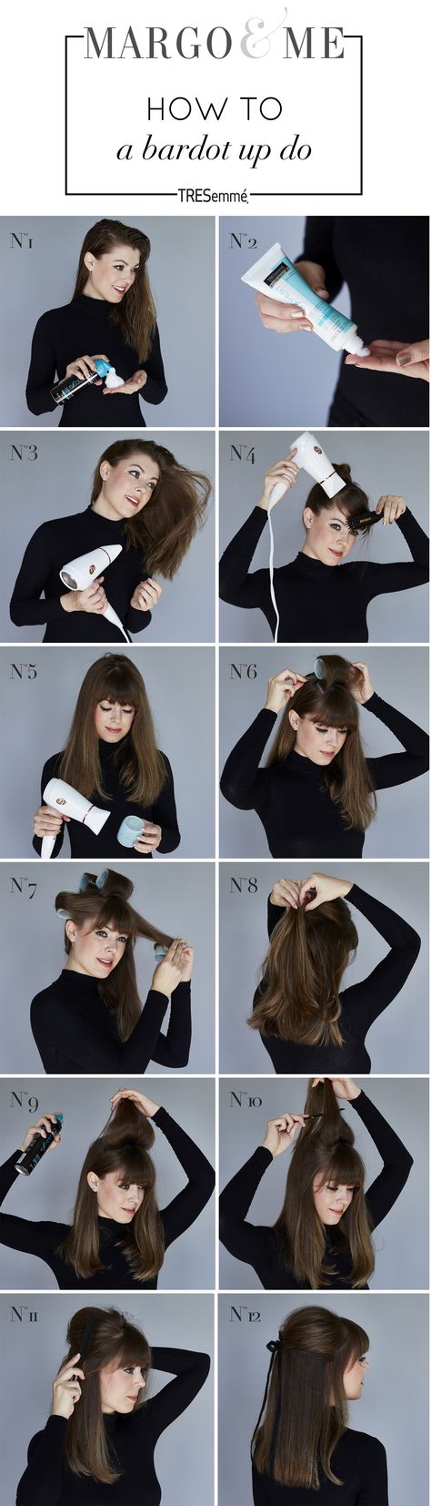 How to get Brigitte Bardot hair inspired by a half up half down up-do with TRESemme's Beauty-Full Volume Collection   http://margoandme.com/beauty-full-volume/ Brigitte Bardot Hair, Bardot Hair, Hair Extensions Tutorial, Hair Updos Tutorials, Hair Bun Tutorial, Vintage Wedding Hair, Fringe Hairstyles, Trendy Hair Color, Wedding Hairstyles Updo