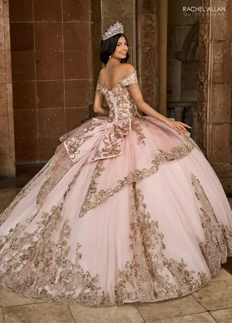 Find the Rachel Allan RQ3129 Long Quinceanera Fringe Ball Gown at The Dress Outlet. Free shipping! Pink And Gold Dress, Quinceanera Pink, Quinceanera Themes Dresses, Tulle Ballgown, Tulle Applique, Pink Quince, Quinceanera Dresses Gold, Quinceñera Dresses, Inspo Pictures