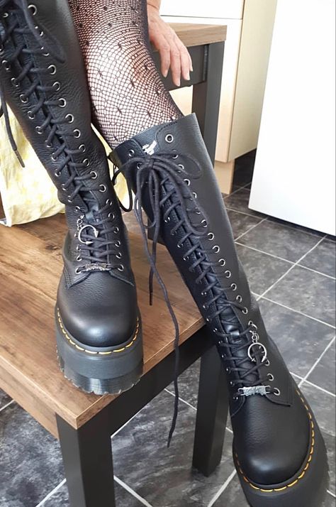 Tall Goth Boots, Goth Boots Aesthetic, Tall Doc Martens, Black Boots Aesthetic, Tall Platform Boots, Goth Boots, Doc Martens Boots, Swag Shoes, Dream Shoes