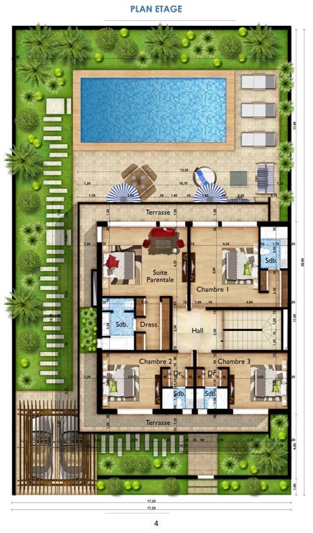 House With Swimming Pool, Plan Villa, Villain Outfits, Pool House Plans, Painted Front Porches, Best Modern House Design, Outfits Female, Architectural Floor Plans, Villa Plan