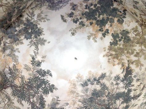 A domed ceiling mural based on traditional Florentine style botanical designs, painted in acrylic in Milan, Italy. Hand Painted Wall Murals, Painted Wall Murals, Woodland Mural, Domed Ceiling, Ceiling Mural, Trieste Italy, Garden Mural, Forest Mural, Walnut Ink