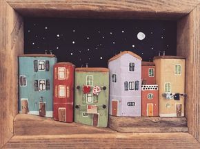 Colorful Balcony, Shadow Box Kunst, Piran Slovenia, Night Moon, Wooden Houses, Driftwood Crafts, Small Houses, Miniature Houses, Driftwood Art