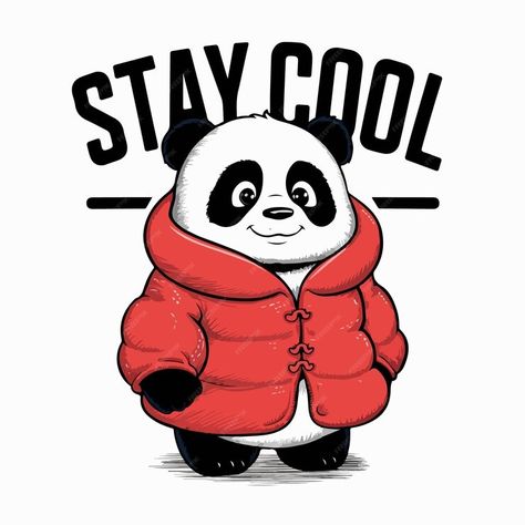 Premium Vector | A panda wearing a red jacket that says stay cool Tshirt Printing Design, Packaging Labels Design, A Jacket, Boys Set, Graphics Designer, Wearing Red, Cartoon Illustration, Stay Cool, Red Jacket