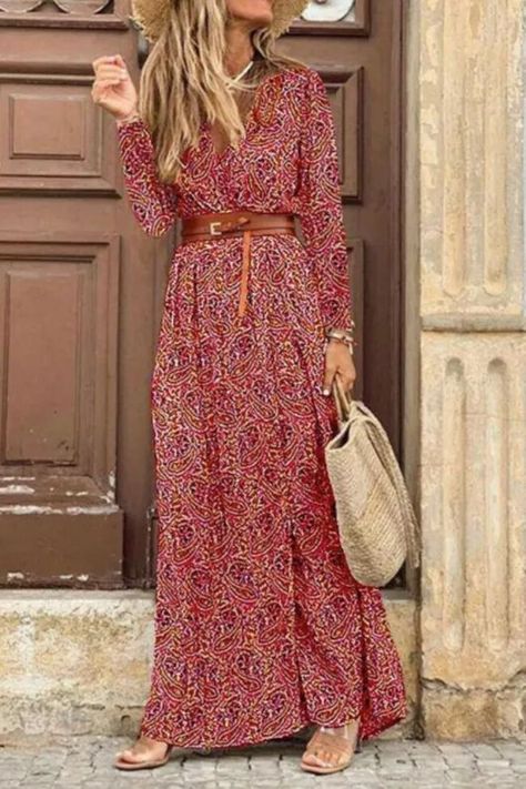 b29eed44276144e4e8103a661f9a78b7desc45446698ri Floral Wrap Maxi Dress, Cake Skirt, Wedding Attire Guest, Bohemian Print, Fashion Bohemian, Printed Long Dresses, Long Dress Casual, Weave Style, Versatile Dresses