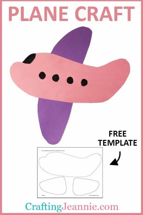 This Airplane Craft for kids is sure to be a hit! Make enough for the classroom, a party, preschool or scouts in just about 10 minutes! This plane craft is perfect for preschool, kindergarten and nursery school. Use the FREE PRINTABLE TEMPLATE to make a bunch of planes. #planecraft #airplane #preschoolcraft #vehiclecraft #tranporationcraft #CraftingJeannie Airplane Art For Toddlers, Plane Preschool Activities, Vehicle Crafts For Kids, Helicopter Craft Preschool, Airplane Activities For Preschoolers, Felt Vehicles, Air Transportation Crafts, Vehicle Activities, Andrea Art