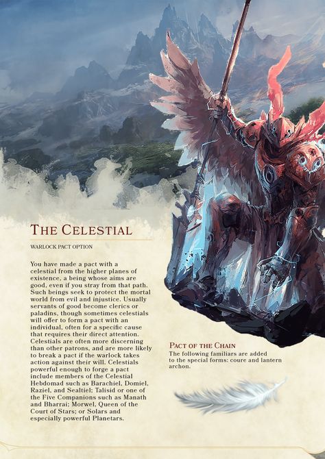 DnD 5e Homebrew — Celestial Warlock Pact by Brakkis Celestial Warlock, Homebrew 5e, Warlock Dnd, Dnd Board, Dnd Inspiration, Dnd Homebrew, D D Classes, Dnd Races, Dnd Classes