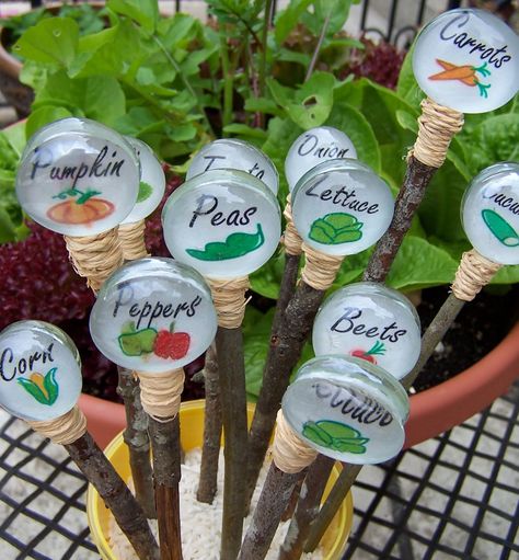 DIY - Garden Bling: Garden Markers Four Ways Garden Plant Markers, Garden Labels, Gem Crafts, Aquaponics System, Garden Markers, Plant Markers, Glass Gems, Veggie Garden, Garden Crafts