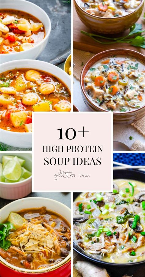 No pathetic, mostly broth soups here! These are high protein soups that are loaded up with nutrients. they have ground beef, chicken, veggies, potatoes and more to create hearty and filling soup recipes. Check out these 15 high protein soup recipes to try! Filling Soup Recipes, High Protein Soup Recipes, High Protein Soups, Protien Diet, High Protein Soup, Protein Soup Recipes, Chicken Enchilada Soup Crock Pot, Broth Soups, Protein Soup