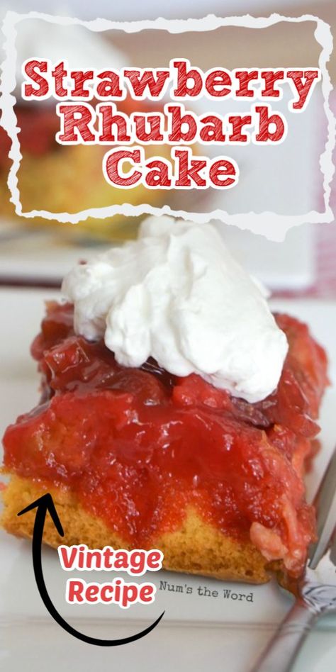 This Strawberry Rhubarb Cake is one of the most flavorful rhubarb desserts you’ll enjoy this summer! It is easy to make and perfect for garden fresh rhubarb! This is a simple upside down cake that will have you asking for seconds! #dessert #cake #upsidedowncake #rhubarbcake #lemonupsidedowncake #strawberrycake #strawberryrhubarb #dessert #snack #summer #freshrhubarb #frozen rhubarb #numstheword Strawberry Rhubarb Upside Down Cake, Lemon Upside Down Cake, Strawberry Rhubarb Cake, Rhubarb Desserts Recipes, Strawberry Upside Down Cake, Strawberry Rhubarb Recipes, Rhubarb Dump Cakes, Rhubarb Cake Recipes, Rhubarb Upside Down Cake