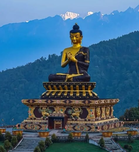 The Ravangla Buddha Park also known as the Tathagatasal Buddha Park in South Sikkim 🤍 Photography : @iamdhimansantra Tourism In India Pictures, North Sikkim Photography, Sikkim Aesthetic Photos, Sikkim Culture Art, Sikkim Photography Pose, Ravangla Sikkim, Sikkim Aesthetic, Sikkim Culture, Sikkim Photography