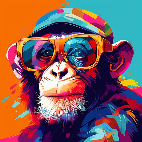 cool monkey with glasses Abstract Monkey, Monkey Painting, Cool Monkey, Monkey Art, Body Art Tattoos, Art Tattoo, Body Art, Pop Art, Iphone Wallpaper