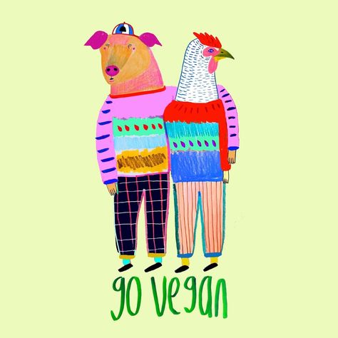 vegan art, vegan illustration, chicken, pig, animals, childrens illustration, artist, illustrator, vegan, advertising, food illustration - Ashley Percival Illustrator Vegan Advertising, Ashley Percival, Chicken Illustration, Vegan Art, Vegan Design, Protest Art, Why Vegan, Colorful Nature, Vegan Inspiration