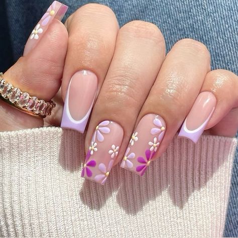 Trendy Nail Design, Floral Nails, Fall Nail Designs, Types Of Nails, Nail Designs Summer, Purple Nails, Flower Nails, Wedding Nails, French Nails