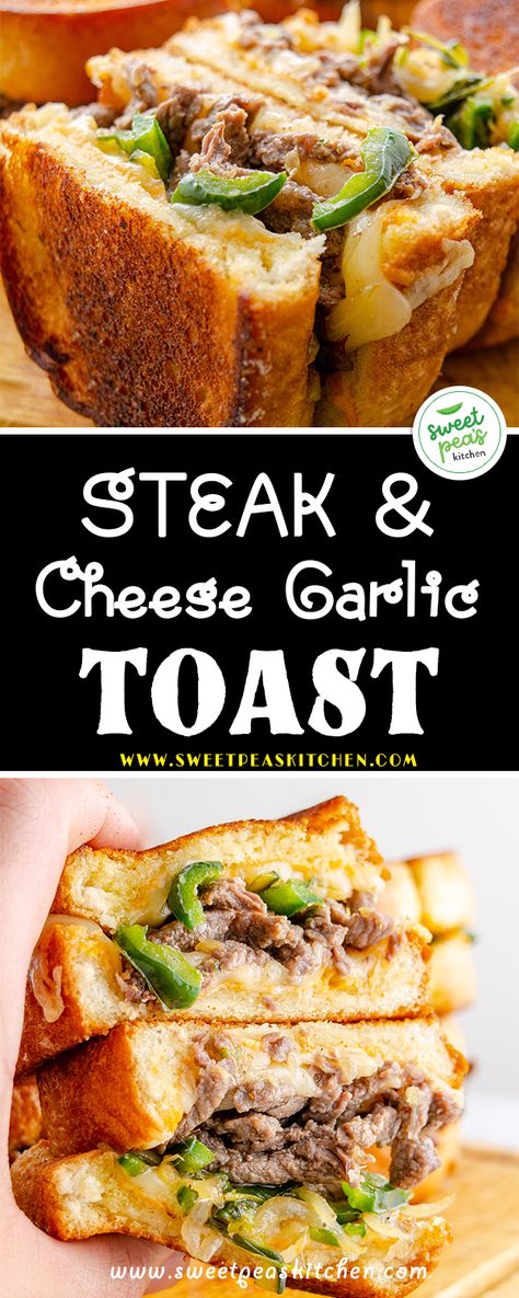 Steak and Cheese Garlic Toast Cheesy Garlic Bread Shrimp Grill Cheese, Texas Toast Steak Sandwich, Garlic Toast Sandwich, Texas Toast Garlic Bread Grilled Cheese, Garlic Bread Steak Sandwich, Steak And Cheese Garlic Toast, Hot Sandwich Recipes Dinners, Garlic Toast Recipe, Toasted Sandwich Recipes