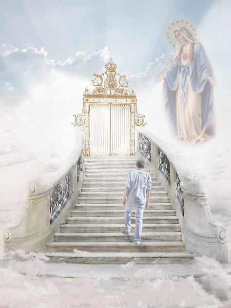 María nos recibe en las puertas del cielo Heaven Images, Heaven Pictures, Heaven Painting, Mother Mary Pictures, Sky Lights, Gate Way, Girly Swag, Jesus Christ Artwork, Heaven Art