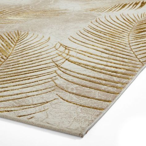 Our Creation range has a lusciously soft texture and is woven with a combination of polypropylene and polyester creating designs with a modern metallic effect. Client Board, Palm Leaf Design, All Modern Rugs, Gold Living Room, Palm Leaves Pattern, Carpet Shampoo, Wallpaper Accent, Room Ambiance, Gold Rug