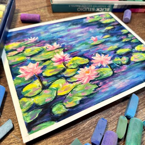 Another one in the books! Water Lilies - available for purchase! Message me with inquiries 😊 _____ Soft pastel impressionist portrait, soft pastel Impressionism painting, painting of water lilies #softpastel #pastel #pastelpainting #pastelart #impressionism #impressionist #art #waterlilies #landscape #landscapepainting Crayon Painting Ideas, Pastel Impressionism, Painting Of Water, Art Crayon, Crayon Painting, Nature Artists, Impressionism Painting, Impressionism Art, Impressionist Art