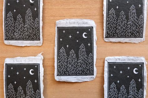 A Forest of Stars Original Linocut Print Black and White - Etsy Linoleum Print, Print Christmas Card, Buch Design, Linocut Printmaking, Lino Art, Art Forest, Forest Print, Linocut Art, Print Black And White