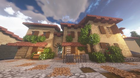 Tuscan Minecraft House, Tuscan Minecraft, Minecraft Roman House, Minecraft Italian Town, Minecraft Mediterranean House, Italy Minecraft, Minecraft Italian, Tuscan Houses, Italian Style House