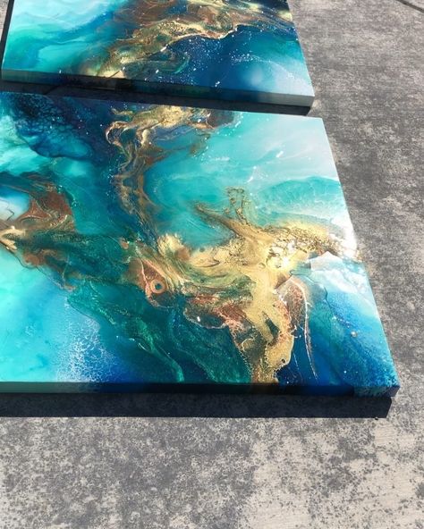 Crystal Ma on Instagram: “This latest commission is giving all the feels. 😌 . . 72”x36” diptych  Resin on birch cradle boards . . . . #artpalooza #fluidartgallery…” Original Abstract Art Painting, Resin Art Painting, Resin Wall Art, Acrylic Pouring Art, Soyut Sanat Tabloları, Pouring Painting, Tableau Art, Original Abstract Art, Teal And Grey