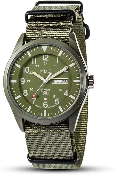 Amazon.com: Military Watches for Men Analog Wrist Watch, Tactical Waterproof Outdoor Sport Mens Quartz Wristwatch, Date Day Work Field Army Green w/Nylon Band by MDC : Sports & Outdoors Green Watch, Style Sportif, Adventure Style, Military Watches, Water Design, Stylish Watches, Outdoor Men, Casual Watches, Indoor Activities