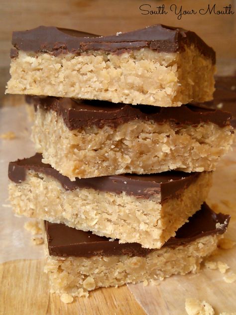 South Your Mouth: 10 EASY Cookie & Bar Recipes for Chocolate Lovers Oatmeal Bars Recipes, Cookie Bars Easy, Peanut Butter Oatmeal Bars, No Bake Peanut Butter, Peanut Butter No Bake, Butter Bars, Desserts Vegan, Baking Recipes Cookies, Peanut Butter Oatmeal