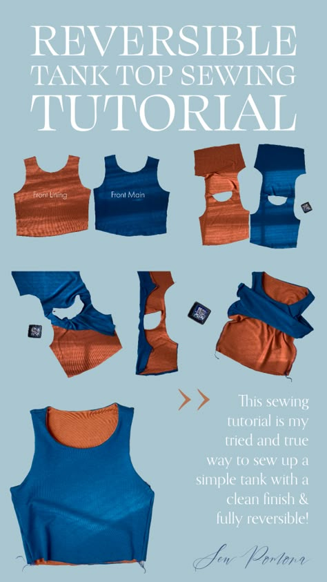 Top Sewing Tutorial, Top Pattern Sewing, Tank Top Sewing Pattern, Tank Top Sewing, Reversible Clothing, Sleeveless Top Pattern, Sewing Top, Sewing Tops, Upcycle Clothes Diy