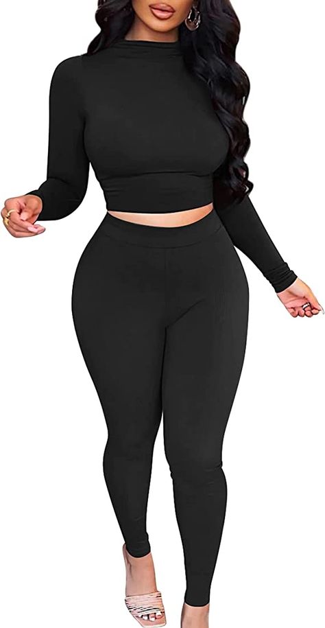 BORIFLORS Women's 2 Piece Outfits Sexy Crop Top Jogger Track Suits Workout Leggings Pants Sets at Amazon Women’s Clothing store Casual Night Out Outfit, Gym Club, Night Travel, Track Suits, 2piece Outfits, Shoes Tennis, Travel Shopping, Workout Sets, Night Out Outfit