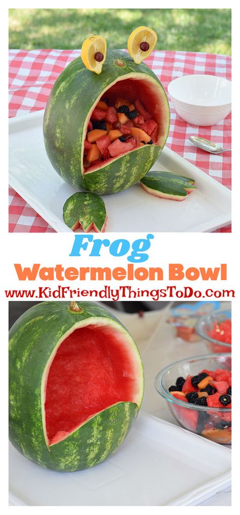 Watermelon Bowl Fruit Salad, Watermelon Fruit Bowl, Watermelon Animals, Watermelon Carving Easy, Watermelon Fruit Bowls, Shaped Watermelon, Watermelon Fruit Salad, Watermelon Basket, Homemade Fruit Leather