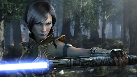 Satele Shan: Jedi Knight of the Old Republic Satele Shan, Quinlan Vos, Female Jedi, Star Wars Video Games, Two Steps From Hell, Mara Jade, Star Wars The Old Republic, Star Wars Gif, Sith Empire