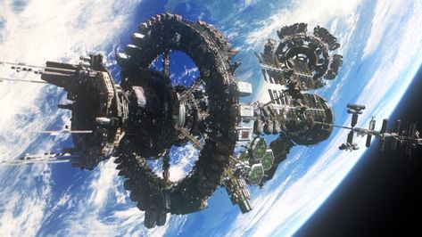 The Ark, a space station from the TV show "The 100," houses the last-known survivors of a nuclear war on Earth. UCLA alumnus Andrew Orloff and his team at Zoic Studios were nominated for the Primetime Creative Arts Emmy Award in outstanding special and visual effects for their work on "The 100." (Courtesy of CW) Shifting Visuals, 100 Wallpaper, Nuclear Apocalypse, Spacex Dragon, Space Colony, The Ark, Space Ships, Spaceship Design, Space Architecture