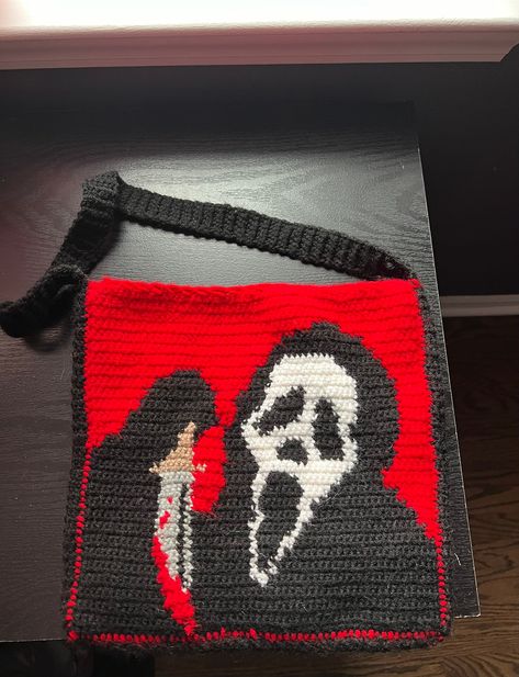 Ghost Face Crochet, Ghost Face, Crochet Tote Bag, Ghost Faces, Crochet Tote, Creepers, Shoulder Bags, Ghost, Ships