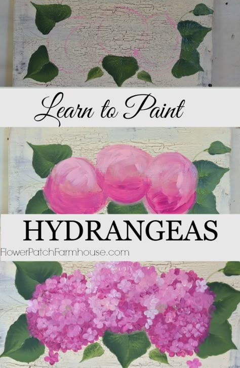 How to Paint Hydrangeas, a tutorial on hand painting these lovely blooms, complete with video, FlowerPatchFamrhouse.com Paint Hydrangeas, Hydrangea Painting, Donna Dewberry, Flowers Painted, Acrylic Painting Techniques, Paint Night, Painting Lessons, Tole Painting, Painting Flowers