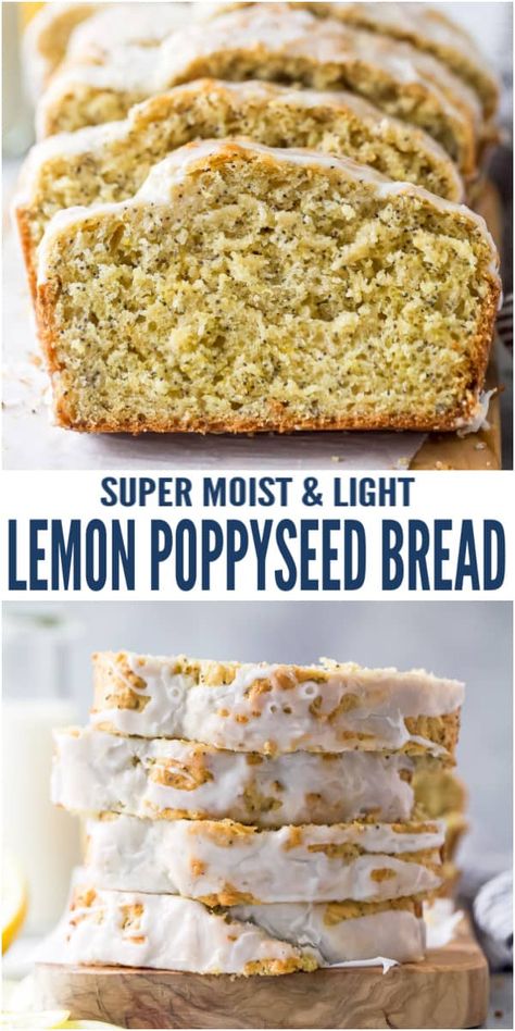 Topped with a sweet glaze, this easy lemon poppy seed bread is made with healthy ingredients - every slice is super moist, naturally sweet, bursting with lemon flavor and perfectly zesty. #lemonbread #lemonpoppyseed #breadrecipes #breakfastidea Poppy Seed Bread With Glaze, Lemon Poppyseed Loaf, Poppy Seed Recipes, Poppyseed Bread, Health Dessert Recipes, Lemon Poppy Seed Loaf, Lemon Poppy Seed Bread, Seeded Bread Recipes, Healthy Eats Recipes