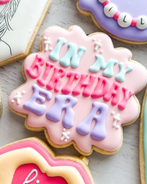 🫶🏻🪩🦋💫IN MY BIRTHDAY ERA💫🦋🪩🫶🏻 Birthday cookies for a mini Swiftie! 🩷 Something tells me I’ll be making tons of Taylor Swift cookies for… | Instagram Cookies For Birthday, Taylor Swift's Birthday Party, 4th Birthday Cookies Girl, Taylor Swift Inspired Cookies, Taylor Swift 5th Birthday, Taylor Swift Cookies Birthday, Bday Cookies, Taylor Swift Ideas Birthday, Swiftie Cookies