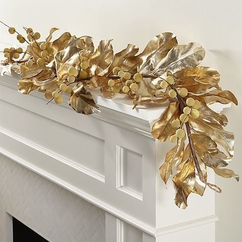 Gold Magnolia Garland | Crate and Barrel - 12 of these Magnolia Garland, Christmas Flower Arrangements, Silver Christmas Tree, Christmas Mantle, Boho Christmas, Silver Christmas, Elegant Christmas, Christmas Wood, Gold Christmas