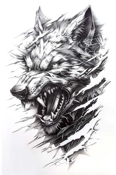 Greek Wolf Tattoo, Wolf Neck Tattoo Men, Animal Shoulder Tattoo, Illusion Tattoo Ideas, Nordic Wolf Tattoo, Men Cool Tattoo, Scary Expression, Women Face Tattoo, Black Wolf Tattoo