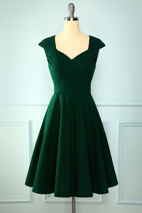 856fc81623da2150ba2210ba1b51d241desc41010505ri Vestidos Pin Up, Dark Harry, Vintage Green Dress, Dresses Christmas, Dark Green Dress, Rockabilly Pinup, Homecoming Party, Casual Day Dresses, Dresses Homecoming