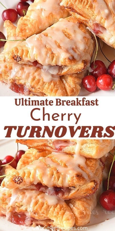 Easy Cherry Turnovers are one of the easiest breakfast or dessert recipes you will ever make.You wont be able to decide if they are store bought or homemade-so easy cherry turnovers with homemade cherry pie filling and vanilla glaze! They are made using an easy storebought puff pastry.Refrigerated puff pastry is filled with cherry pie filling and further topped with vanilla icing makes them perfect.#savorybitesrecipes #cherryturnovers #cherrypiefilling #dessert #delicious #cherries #turnovers Puff Pastries Breakfast, Turnover Pies, Cinnabon Cake, Puffy Pastry, Fresh Cherry Pie, Cherry Turnovers, Phyllo Pastry, Homemade Cherry Pies, Pastries Recipes Dessert