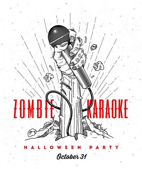 Zombie hand with microphone from ground -  line art invitation for halloween karaoke party Halloween Karaoke, Karaoke Party, Zombie Hand, Art Invitation, Party Party, Dance Party, Karaoke, Vector Icons, Zombie