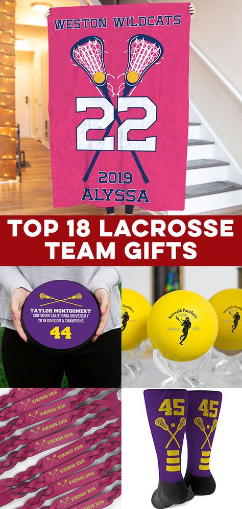 Check out our top girls Lacrosse team gift ideas! These unique lacrosse gift ideas are perfect for end of season gifts and many can be personalized with your team name, player name and more! Find the perfect lacrosse gift to celebrate your lacrosse players! Team discounts available! All products are designed in and shipped from Connecticut. Lacrosse Senior Gifts, End Of Season Gifts For Players, Lacrosse Tournament Packing List, Lacrosse Senior Night Gifts, Senior Night Lacrosse Ideas, Lacrosse Team Gifts, Senior Night Gift Ideas Lacrosse, Lacrosse Senior Night Ideas, Lacrosse Banquet Ideas