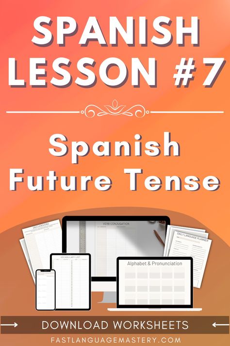 Free online Spanish language lessons for beginners. Learn to conjugate Spanish verbs in the future tense. Download our printable worksheets for faster Spanish grammar learning. Spanish Future Tense, Future Tense Spanish, Spanish Prepositions, Future Tense Verbs, Spanish Words For Beginners, Verb Conjugation, Learning Spanish Vocabulary, Future Tense, Spanish Verbs