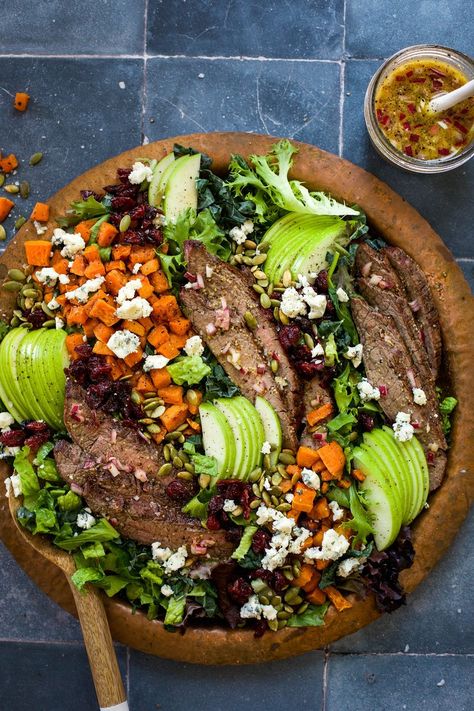 Fall Steak Dinner, Fall Steak Salad, Butternut Squash And Apples, Apple Cider Vinaigrette, Fall Salad, Butternut Squash Salad, Paleo Salads, Squash Salad, Grilled Flank Steak